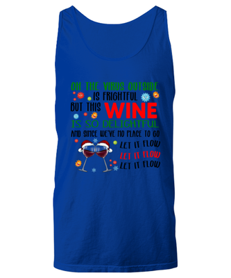 Funny Christmas Unisex Tank Top Royal Blue - Oh The Virus Outside Is Frightful But This Wine is So Delightful Holiday Song Pun