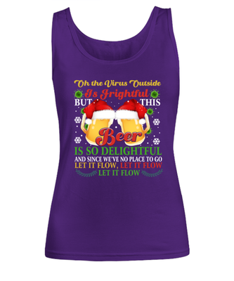Funny Christmas Women's Tank Top Purple - Oh The Virus Outside Is Frightful But This Beer is So Delightful Holiday Song Pun