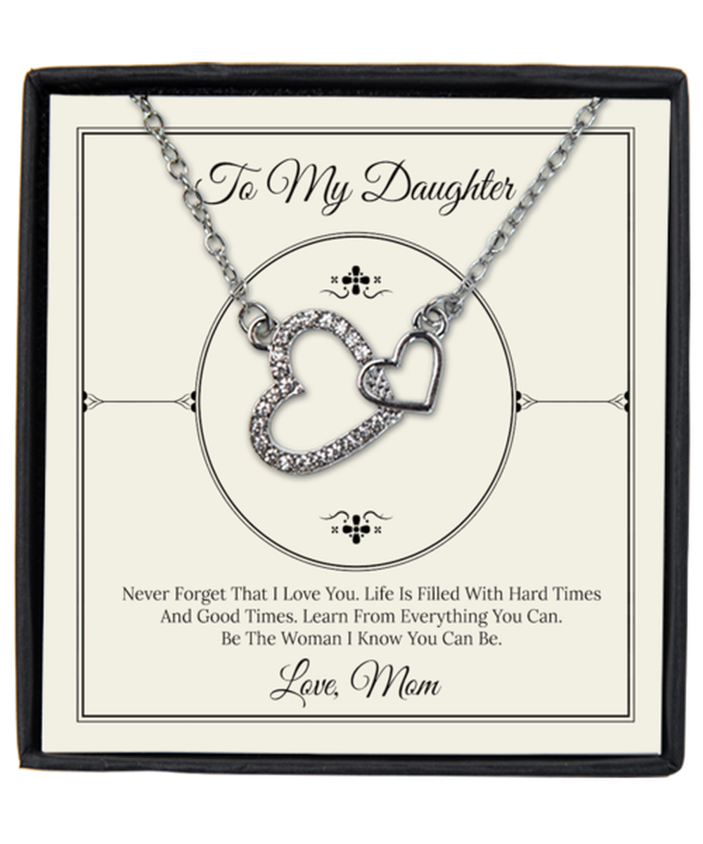Mom to Daughter Interlocking Hearts Silver Plated Necklace With Message Card