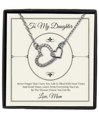 Mom to Daughter Interlocking Hearts Silver Plated Necklace With Message Card