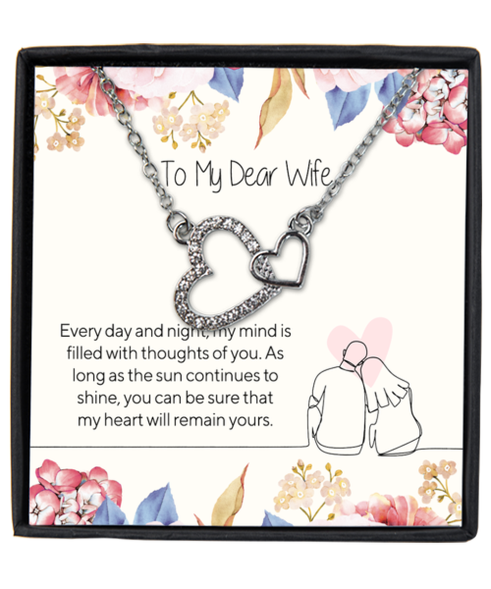 Husband to Wife Interlocking Hearts Silver Plated Necklace WIth Message Card