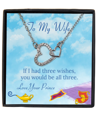 Husband to Wife Interlocking Hearts Silver Plated Necklace WIth Message Card