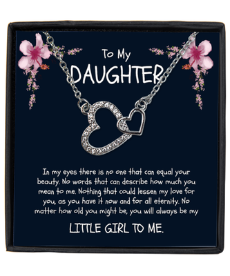 Parent to Daughter Interlocking Hearts Silver Plated Necklace With Message Card from Dad Mom