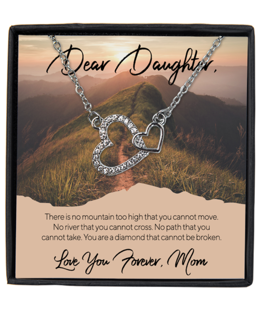 Mom to Daughter Interlocking Hearts Silver Plated Necklace With Message Card