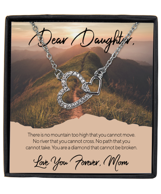 Mom to Daughter Interlocking Hearts Silver Plated Necklace With Message Card