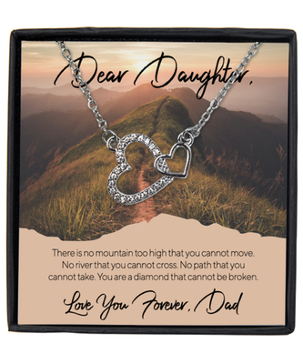 Father to Daughter  Interlocking Hearts Silver Plated Necklace With Message Card from Dad