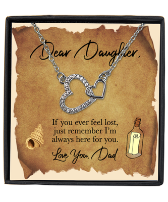 Father to Daughter  Interlocking Hearts Silver Plated Necklace With Message Card from Dad