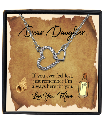 Mom to Daughter Interlocking Hearts Silver Plated Necklace With Message Card