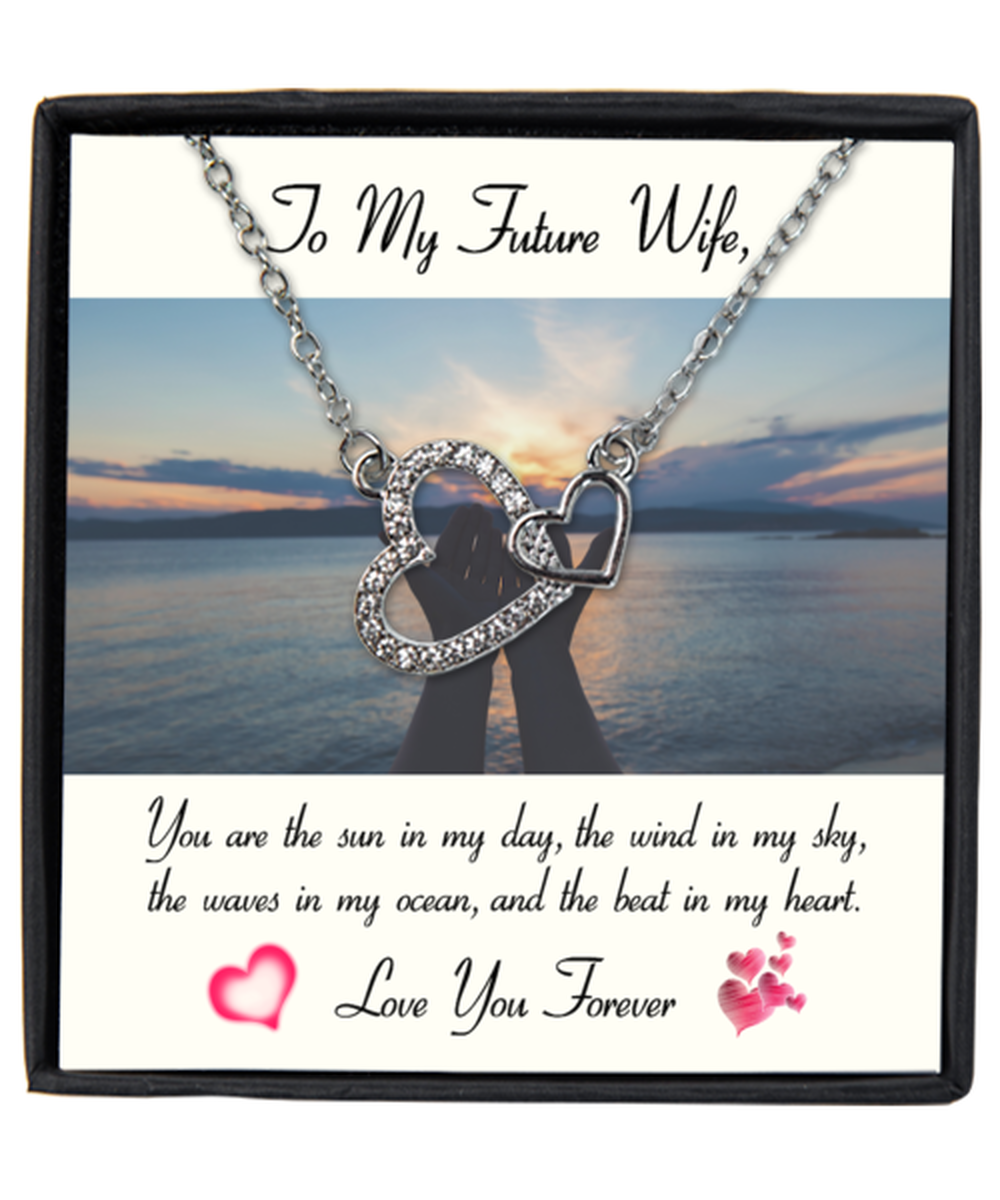Husband to Future Wife Interlocking Hearts Silver Plated Necklace WIth Message Card