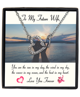 Husband to Future Wife Interlocking Hearts Silver Plated Necklace WIth Message Card