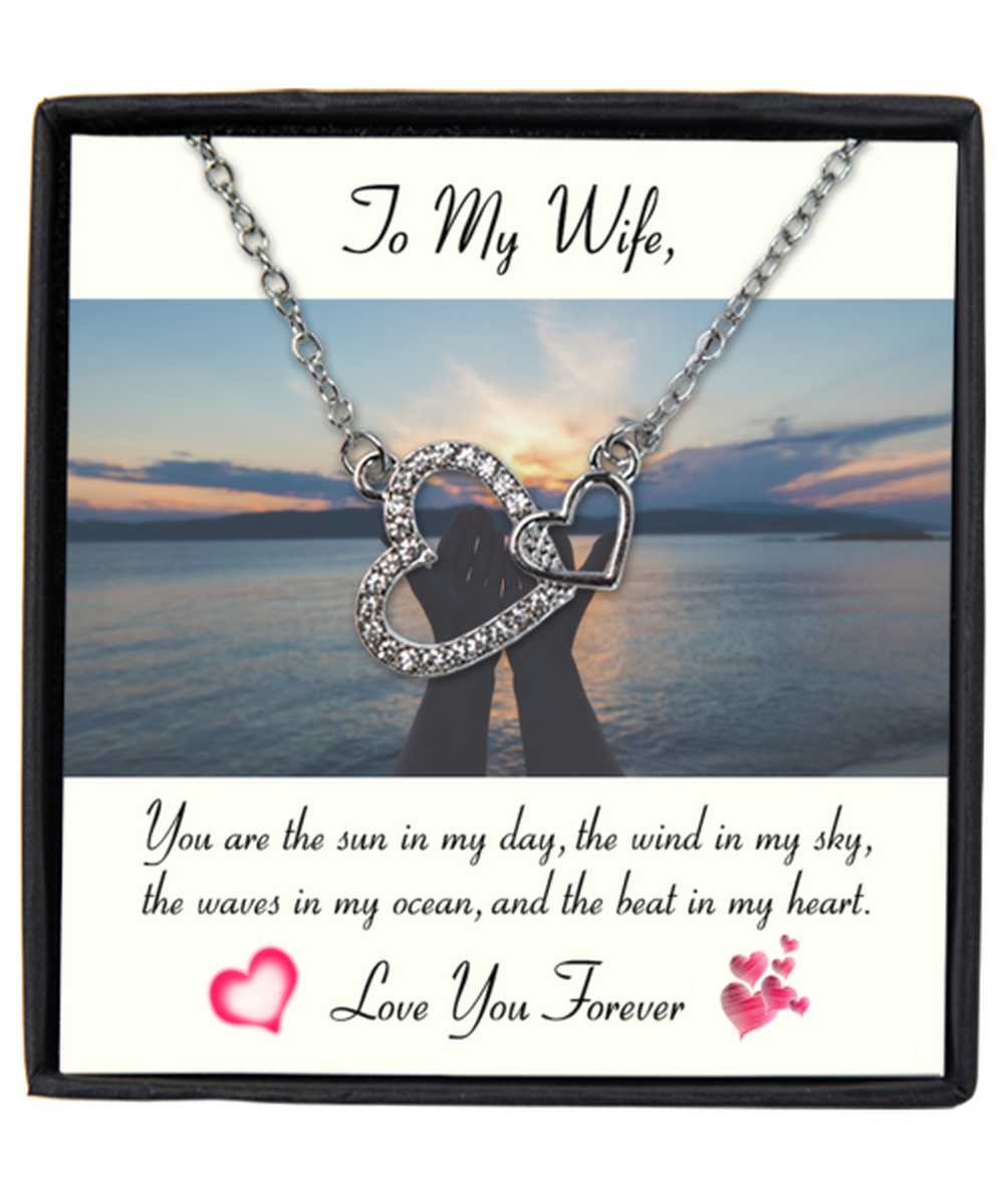 Husband to Wife Interlocking Hearts Silver Plated Necklace WIth Message Card