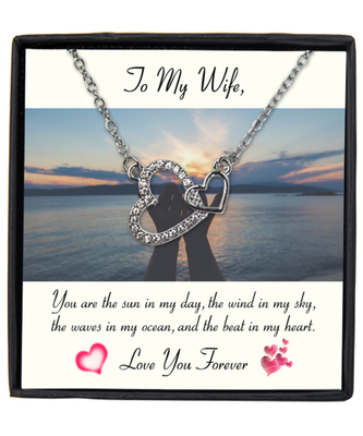 Husband to Wife Interlocking Hearts Silver Plated Necklace WIth Message Card