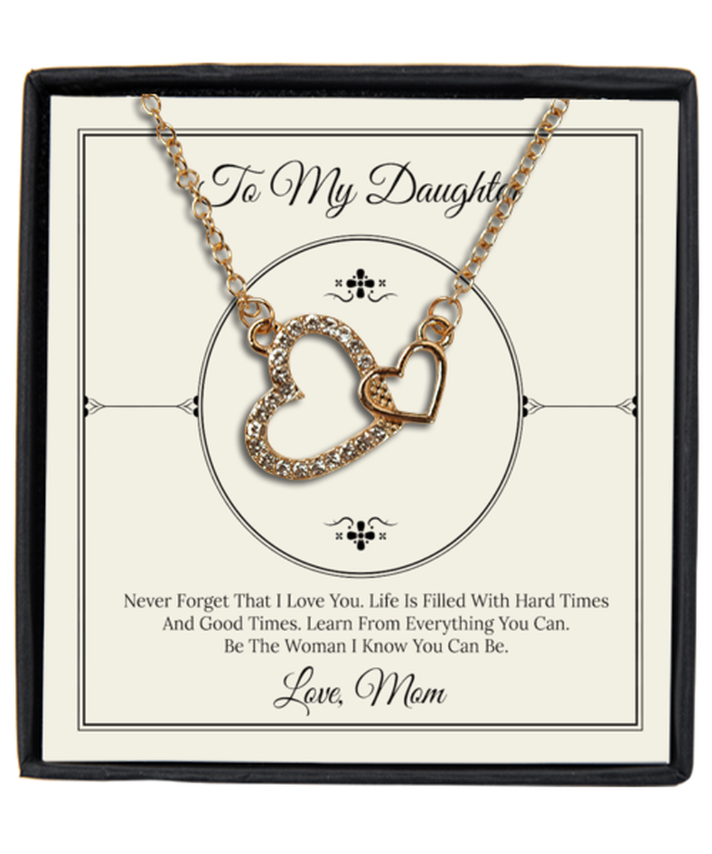 Mom to Daughter Interlocking Hearts Gold Plated Necklace With Message Card