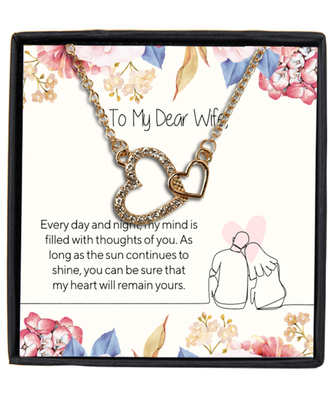 Husband to Wife Interlocking Hearts Gold Plated Necklace WIth Message Card