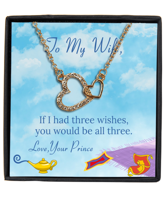Husband to Wife Interlocking Hearts Gold Plated Necklace WIth Message Card