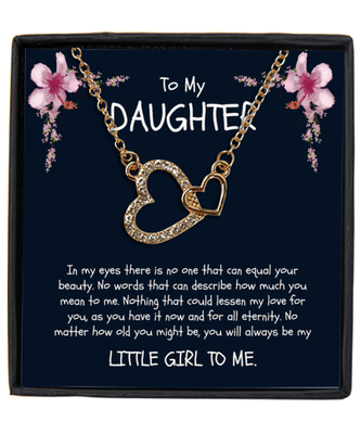 Parent to Daughter Interlocking Hearts Gold Plated Necklace With Message Card from Dad Mom