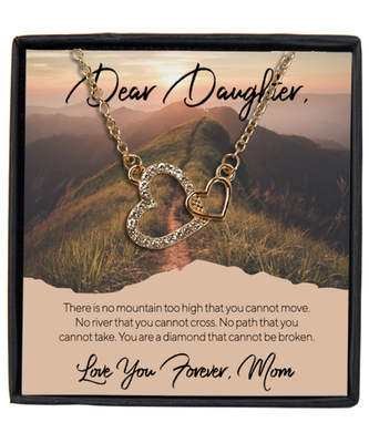 Mom to Daughter Interlocking Hearts Gold Plated Necklace With Message Card