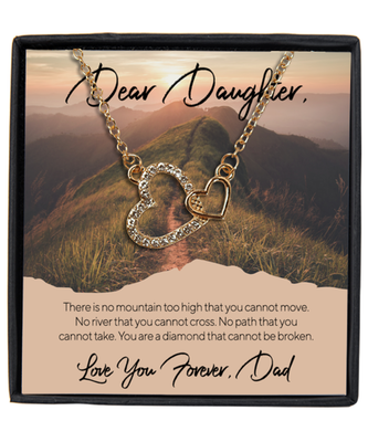 Father to Daughter  Interlocking Hearts Gold Plated Necklace With Message Card from Dad
