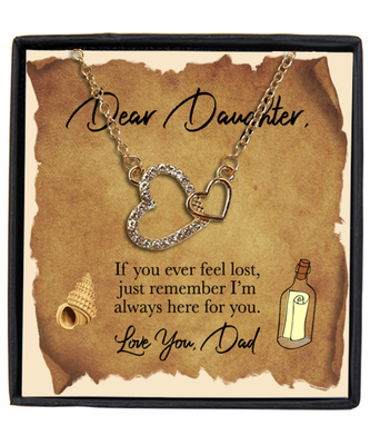 Father to Daughter  Interlocking Hearts Gold Plated Necklace With Message Card from Dad