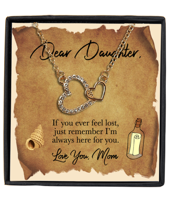 Mom to Daughter Interlocking Hearts Gold Plated Necklace With Message Card
