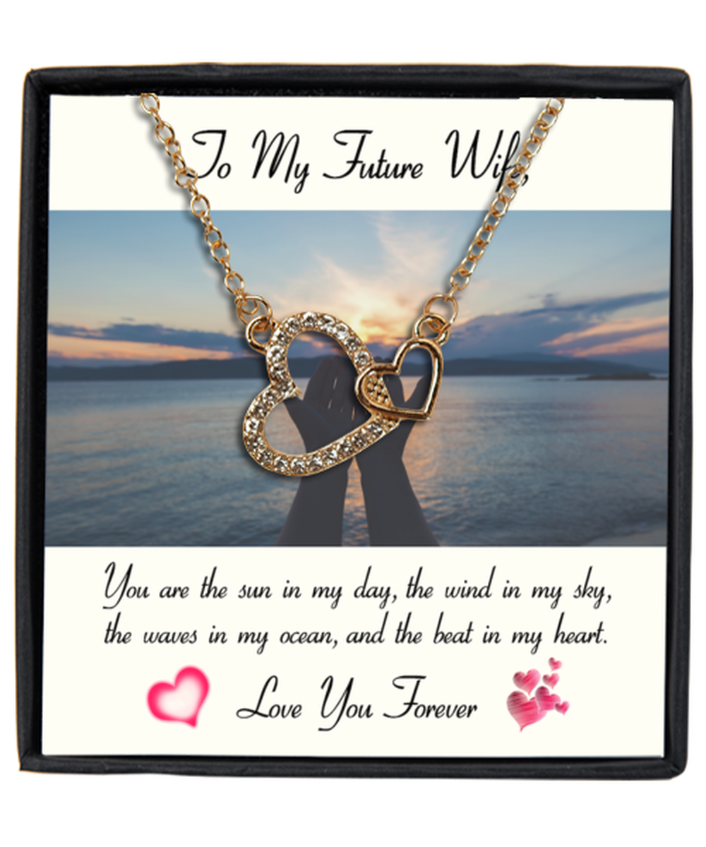 Husband to Future Wife Interlocking Hearts Gold Plated Necklace WIth Message Card