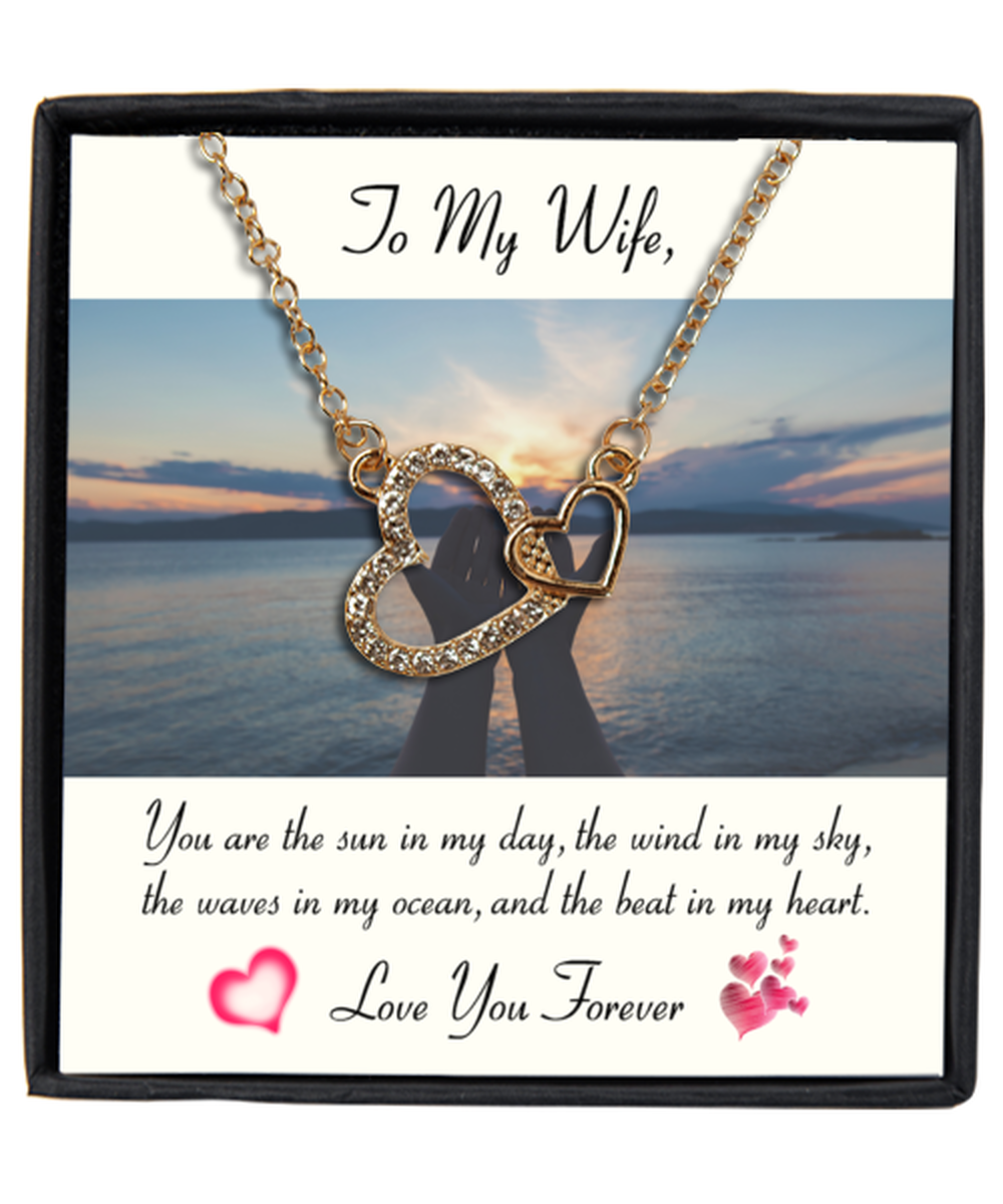 Husband to Wife Interlocking Hearts Gold Plated Necklace WIth Message Card