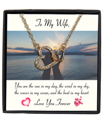 Husband to Wife Interlocking Hearts Gold Plated Necklace WIth Message Card