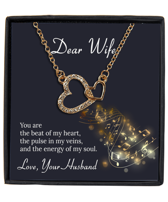 Husband to Wife Interlocking Hearts Gold Plated Necklace WIth Message Card