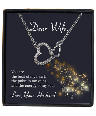 Husband to Wife Interlocking Hearts Silver Plated Necklace WIth Message Card
