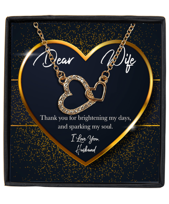 Husband to Wife Interlocking Hearts Gold Plated Necklace WIth Message Card