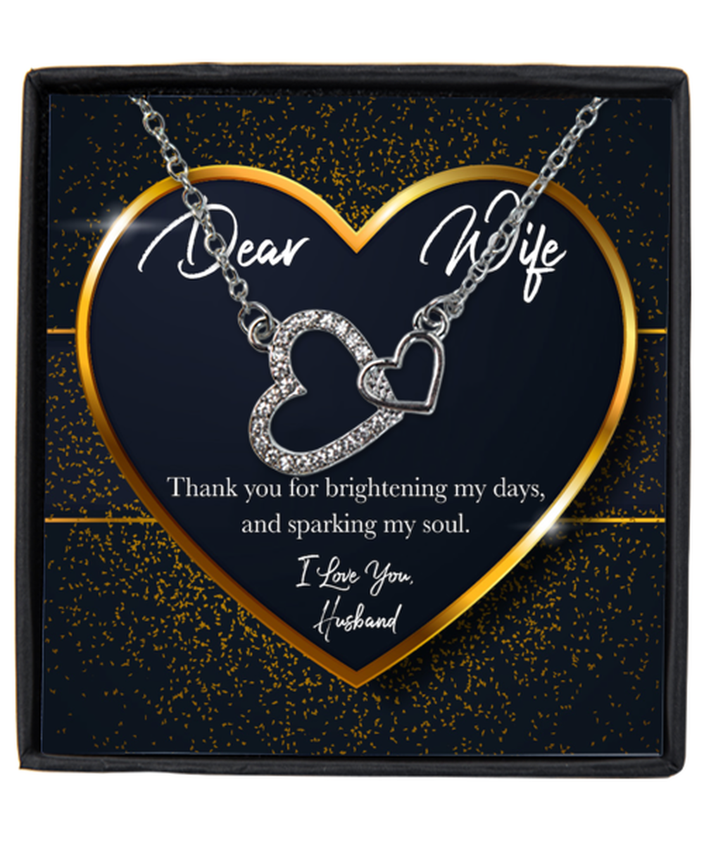 Husband to Wife Interlocking Hearts Silver Plated Necklace WIth Message Card