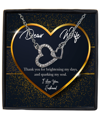 Husband to Wife Interlocking Hearts Silver Plated Necklace WIth Message Card