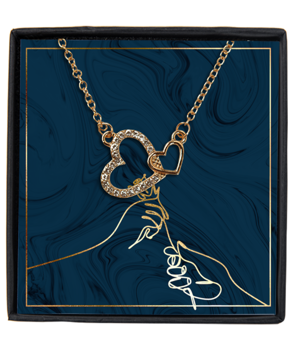 Husband to Wife / Fiance / Boyfriend to Girlfriend Interlocking Hearts Gold Plated Necklace WIth Message Card