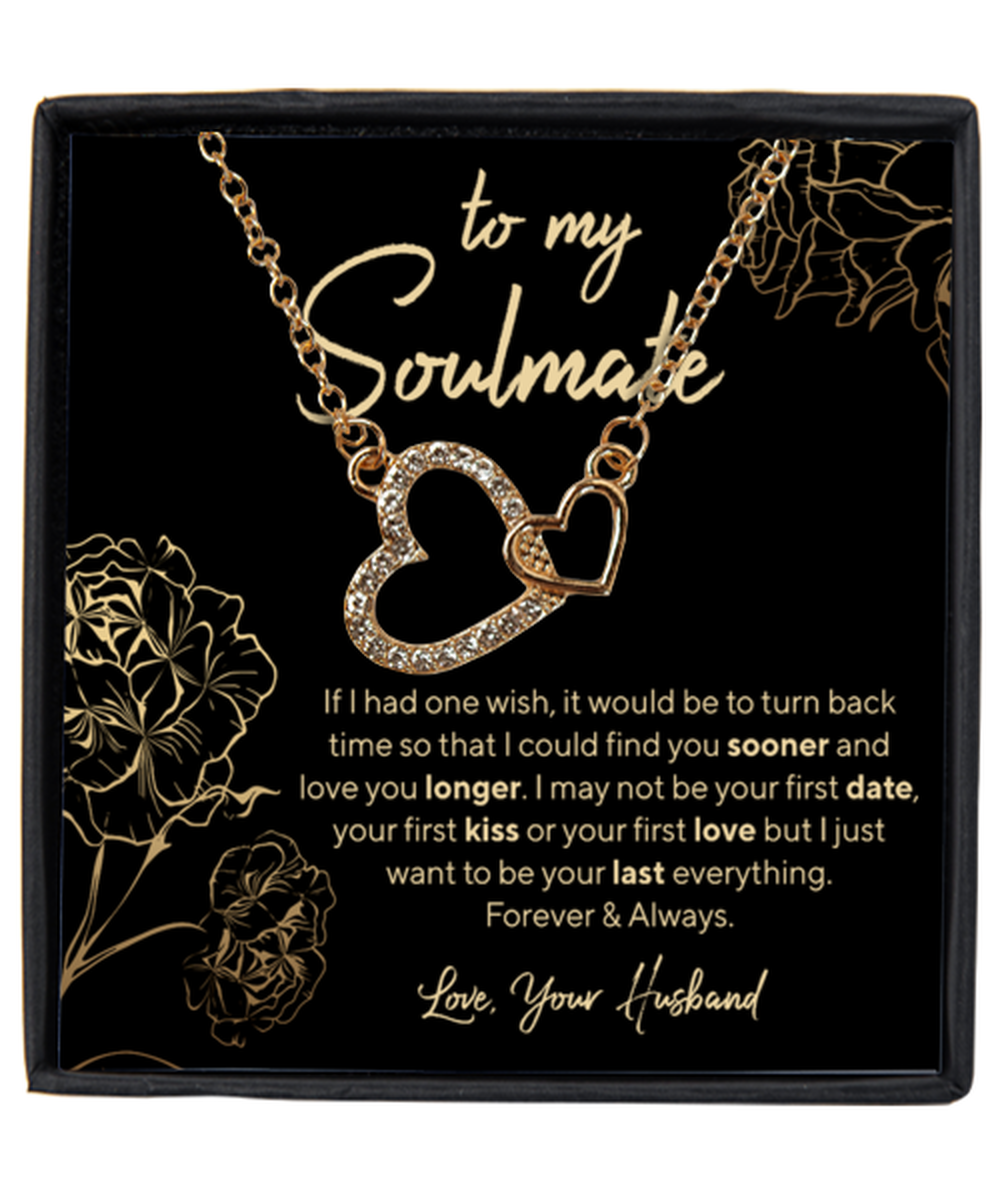 Husband to Soulmate / Wife Interlocking Hearts Gold Plated Necklace WIth Message Card