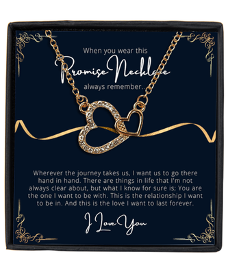 Couples Promise Interlocking Hearts Gold Plated Necklace WIth Message Card