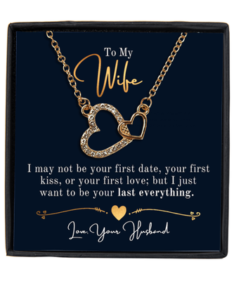 Husband to Wife Interlocking Hearts Gold Plated Necklace WIth Message Card