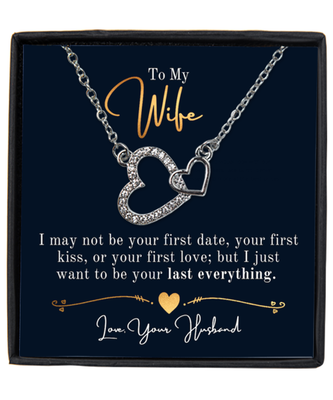 Husband to Wife Interlocking Hearts Silver Plated Necklace WIth Message Card