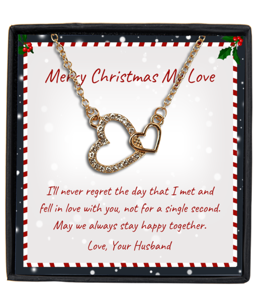 Husband to Wife Interlocking Hearts Gold Plated Necklace WIth Message Card