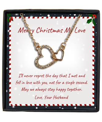 Husband to Wife Interlocking Hearts Gold Plated Necklace WIth Message Card