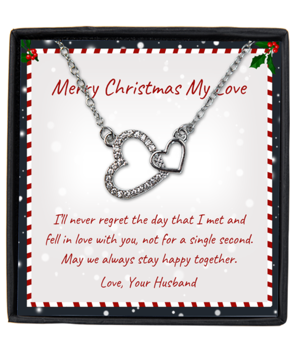 Husband to Wife Interlocking Hearts Silver Plated Necklace WIth Message Card