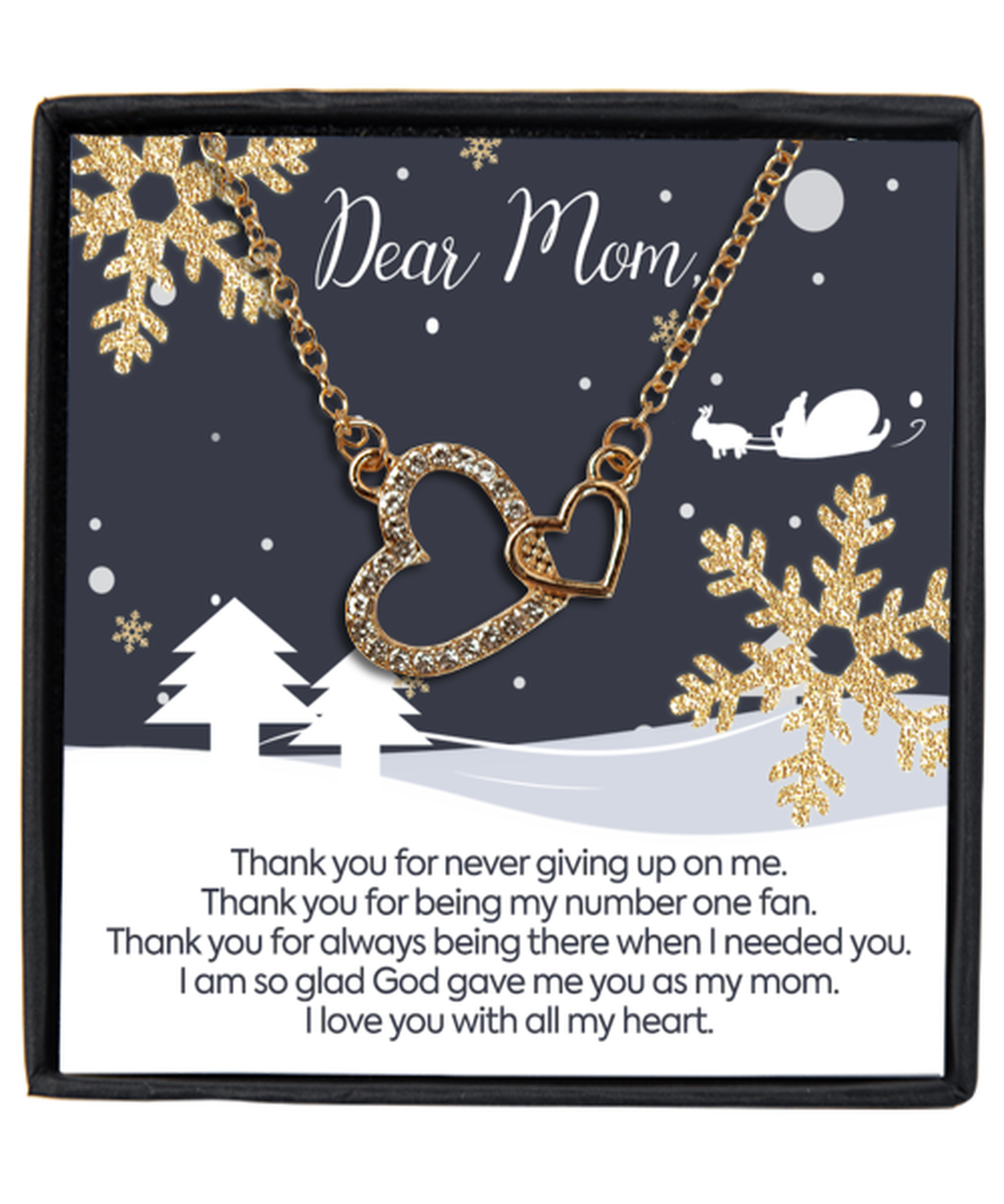 Son or Daughter to Mom Interlocking Hearts Gold Plated Necklace WIth Message Card
