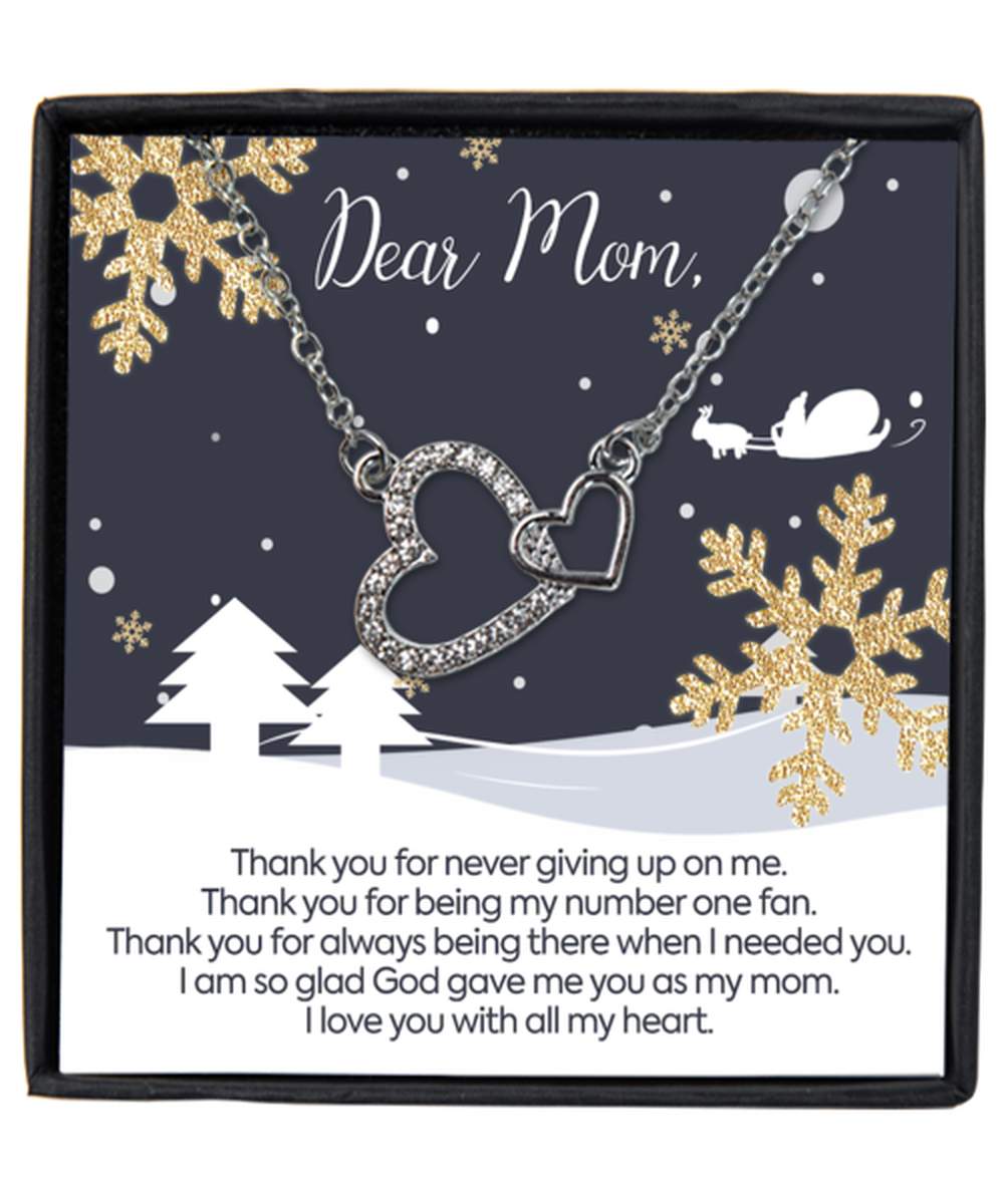 Son or Daughter to Mom Interlocking Hearts Silver Plated Necklace WIth Message Card