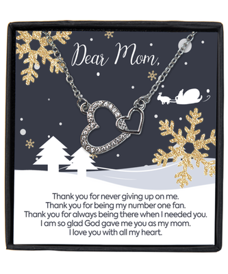 Son or Daughter to Mom Interlocking Hearts Silver Plated Necklace WIth Message Card