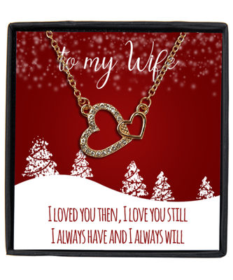 Husband to Wife Interlocking Hearts Gold Plated Necklace WIth Message Card