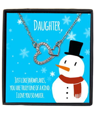 To My Daughter From Dad or Mom Interlocking Hearts Silver Plated Necklace WIth Message Card