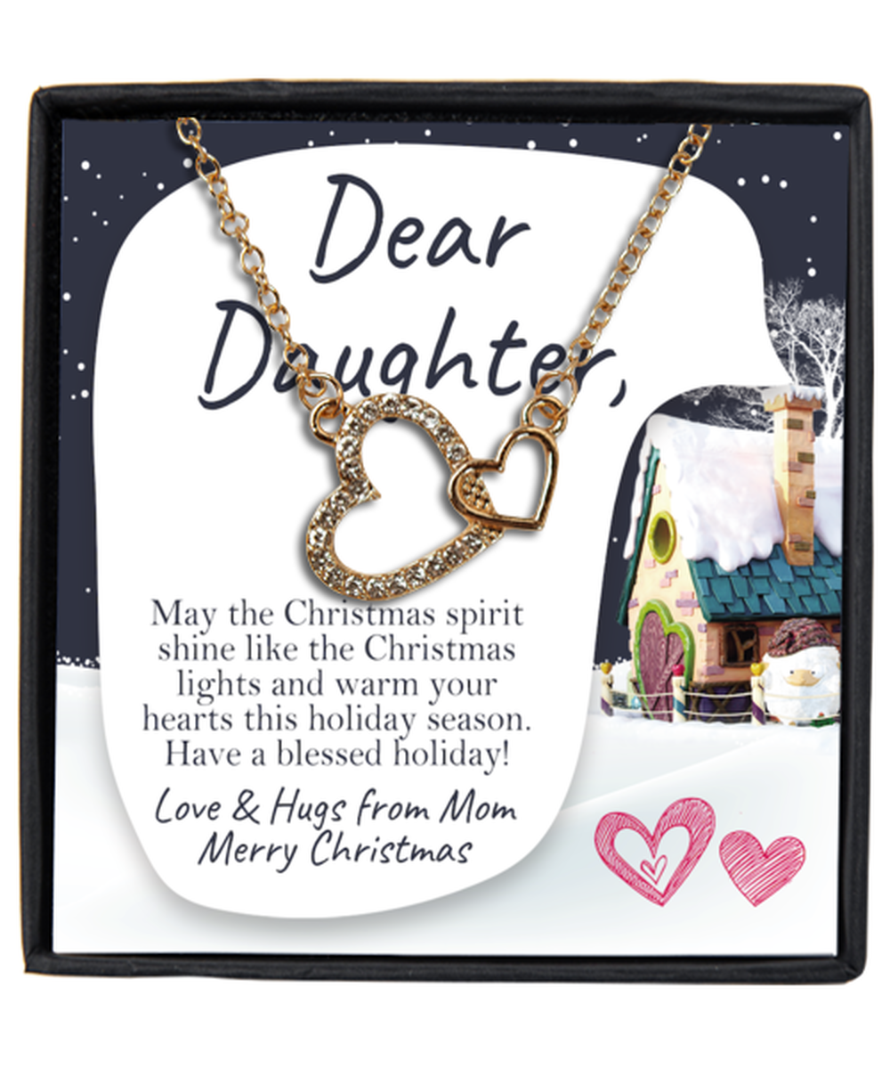 To My Daughter From Mom Interlocking Hearts Gold Plated Necklace WIth Message Card