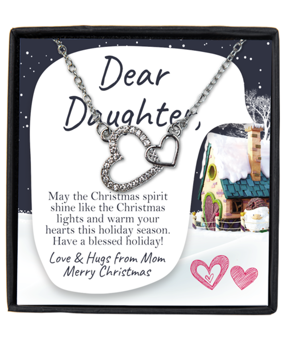 To My Daughter From Mom Interlocking Hearts Silver Plated Necklace WIth Message Card