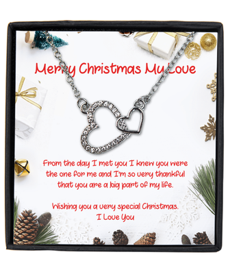 Couples Interlocking Hearts Silver Plated Necklace WIth Message Card