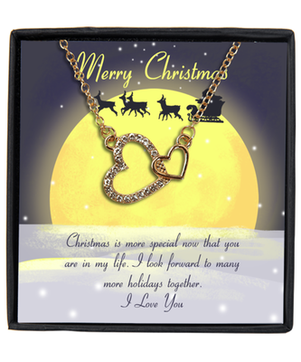 Couples Interlocking Hearts Gold Plated Necklace WIth Message Card