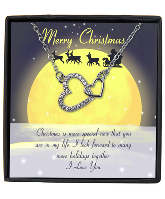 Couples Interlocking Hearts Silver Plated Necklace WIth Message Card